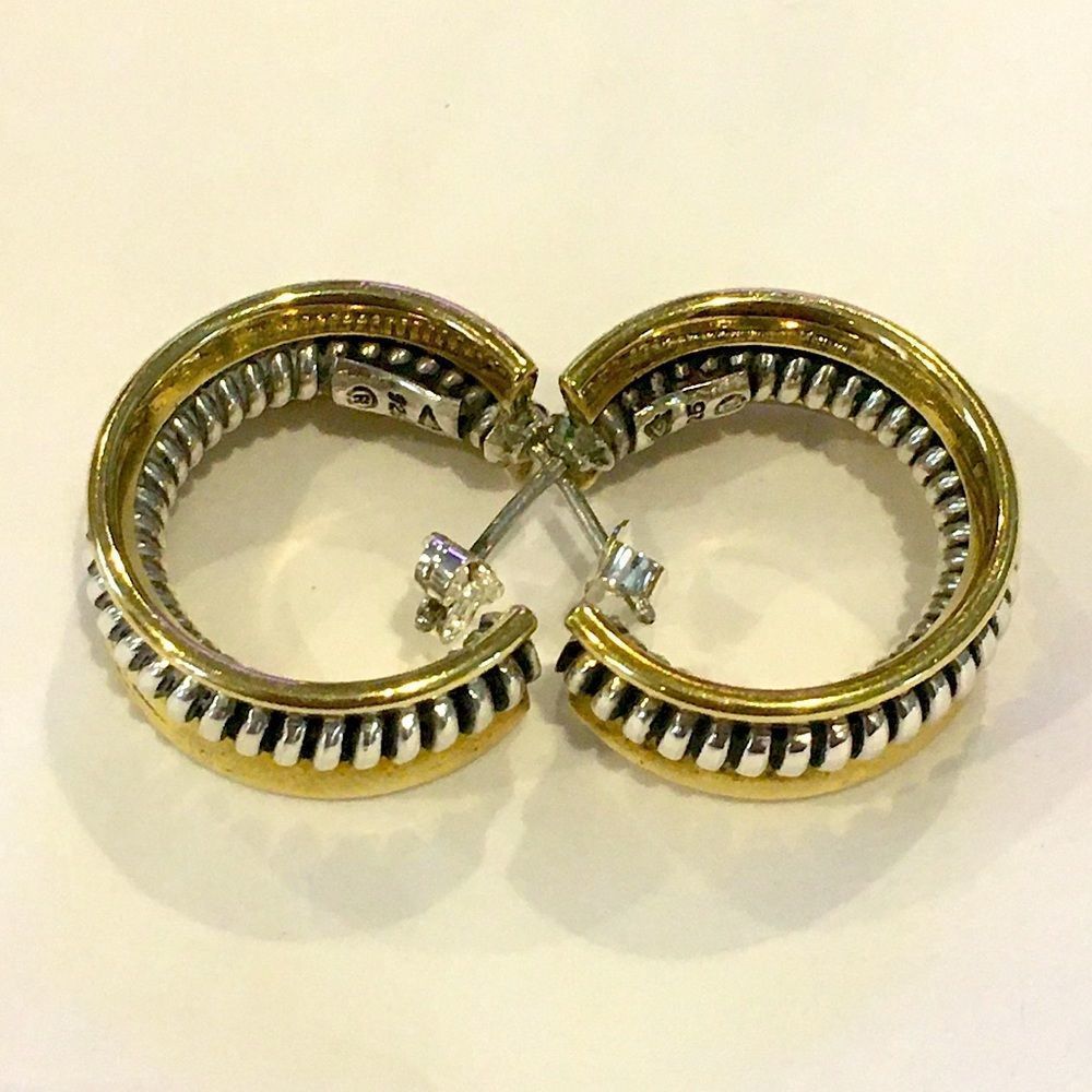 SILPADA Sterling Silver 925 Two Tone Hoop Earrings P0382 - Picture 7 of 16